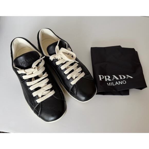 Prada Men\'s Black Nappa Leather Soft Sneakers 9 US (8 Prada) 2EE429 main image 4